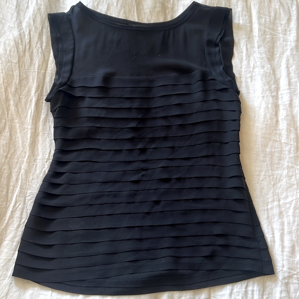 Black silk semi sheer tiered silk BCBG list